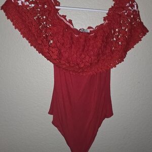 Source Unknown Red Lace Bodysuit